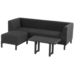 Coupon ? Chalet & Jardin Canapé D'extérieur 3 Places + Table Basse Dion En Aluminium - Noir ⌛