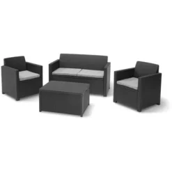 Grosses soldes ? Chalet & Jardin Salon De Jardin Merano En Résine Pour 4 à 5 Pers - Coussins En Polycoton - Gris Anthracite ?