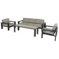 Sortie ? Chalet & Jardin Ensemble Salon De Jardin - Canapé 3 Places Titan + 2 Fauteuils - Gris/Anthracite ?