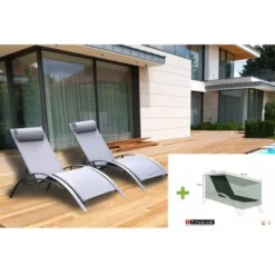 Le moins cher ? CHALET & JARDIN Lot De 2 Bains De Soleil MONACO - Gris (transat) + 1 Bâche De Protection TITANIUM ?