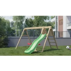 Tout neuf ? CHALET & JARDIN Portique & Toboggan Azalée ? 1 Toboggan + 2 Balançoires ? -JARDIN Soldes Boutique 54425591 3