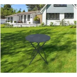 Promo ? CHALET & JARDIN Table De Jardin Pliante Ronde Bistrot - Gris ? -JARDIN Soldes Boutique 54671699 3